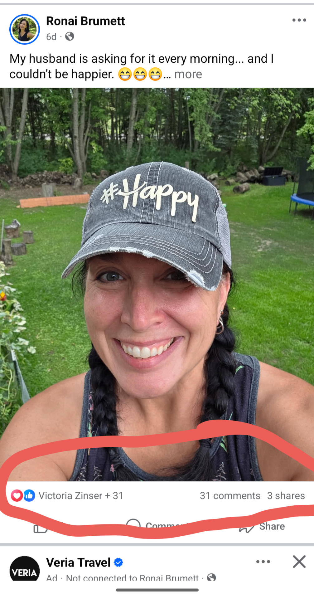 Facebook post by Ronai Brumett showing 31 comments and 3 shares